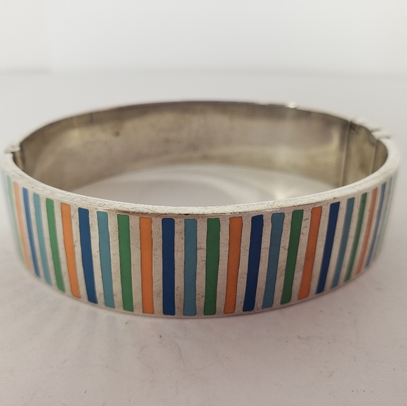 Vintage Adrienne Vittadini Sterling Silver Enamel Heavy Bangle Bracelet 80 gr - Picture 10 of 13